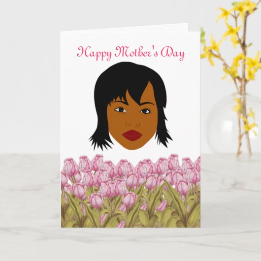Fijne Moederdag met Afro-Amerikaanse mama Kaart (Gele Bloem)