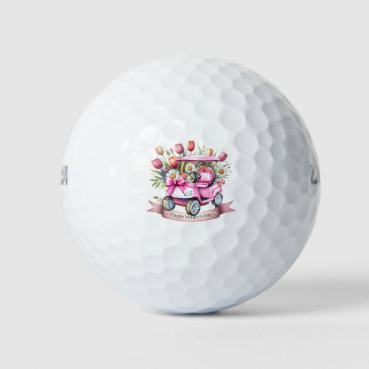 Fijne Moederdag met pink golfkar Golfballen (Voorkant)