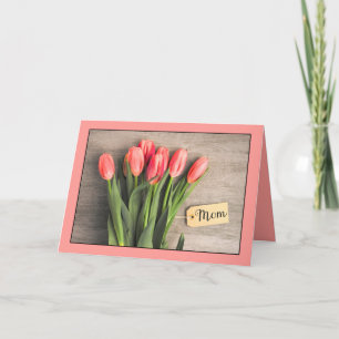 Fijne Moederdag Mooie Roze Tulpen Met Label  Feestdagen Kaart