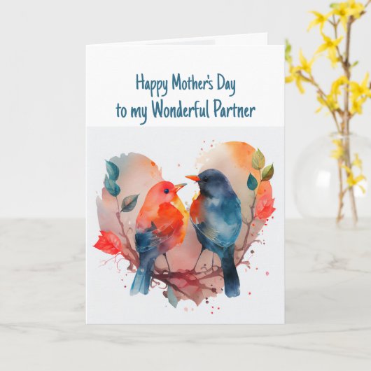 Fijne Moederdag Partner Mooie Vogels Kaart (Gele Bloem)