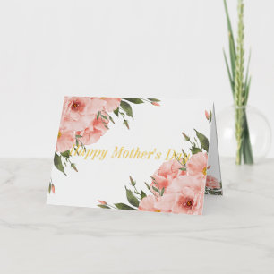 Fijne Moederdag Roze Bloemen Foto Goud Folie Feestdagenkaart