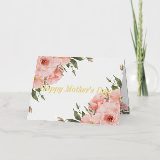 Fijne Moederdag Roze Bloemen Foto Goud Folie Feestdagenkaart