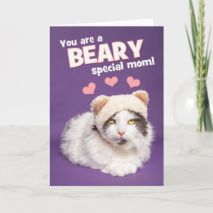 Fijne Moederdag Schattige Kat in Beer Hoed Humor Feestdagen Kaart