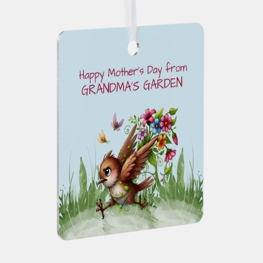 Fijne Moederdag van OMA'S GARDEN Funny Bir Metalen Ornament (Voorkant Rechts)