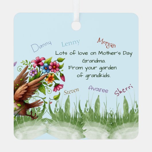 Fijne Moederdag van OMA'S GARDEN Funny Bir Metalen Ornament (Achterkant)