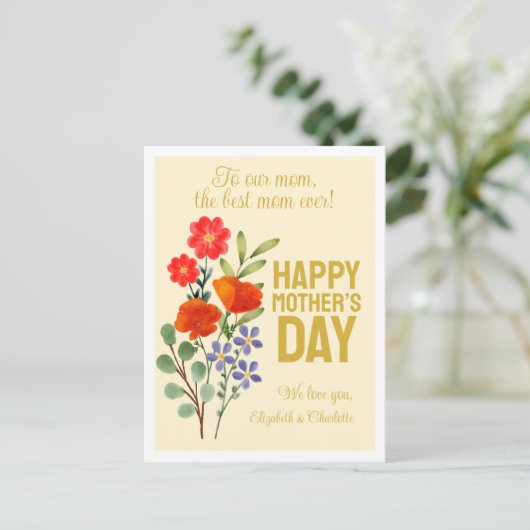 Fijne moederdag Wildbloemen voor onze moeder Feestdagenkaart (Staand voorkant)