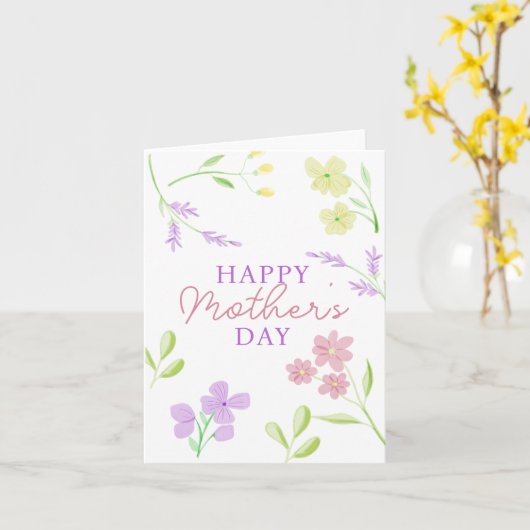 Fijne Moederdag Zachte Bloemige Waterverf Pastel Kaart (Gele Bloem)