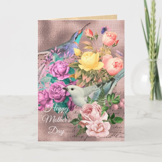 Fijne moederdag Zong vogels, Rozen en vlinders Kaart (Voorkant)