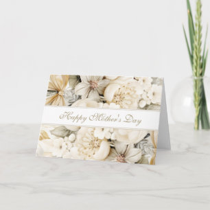 Fijne Moedersdag Vanille crème Bloem schrift Kaart