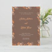 Fijne Oranje bloemen bruin huwelijk Kaart (Staand voorkant)