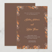 Fijne Oranje bloemen bruin huwelijk Kaart (Voorkant / Achterkant)