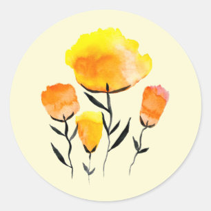 Fijne oranje en gele bloemen ronde sticker