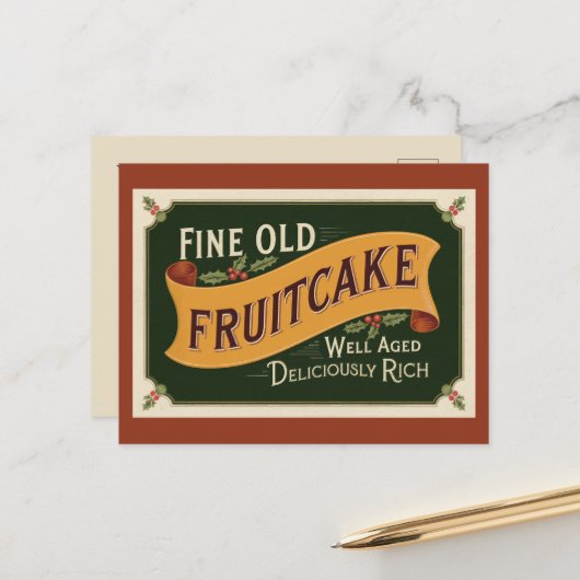 Fijne oude fruitcake Kerstmis Feestdagenkaart (Voorkant / Achterkant in situ)