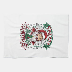 Fijne Oude Kerstman Kerstbomen Sneeuwvlokken Theedoek
