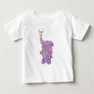 Fijne Paarse olifant met ventilator Baby T-shirt