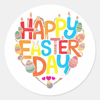 Fijne Paasdag 2025 Funny Heart Bunny Eggs Ronde Sticker