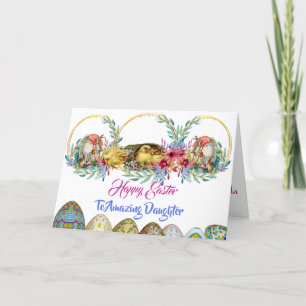Fijne Paasdochter Floral Wreatg Egg Waterverf Feestdagen Kaart