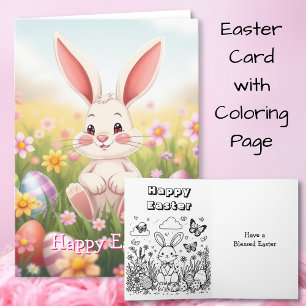 Fijne Pasen Cartoon Bunny Inside kleurplaat Kaart