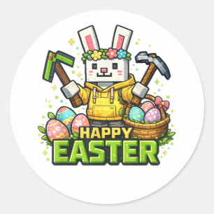 Fijne Pasen Dag Konijn Ei Gamer Video Ronde Sticker