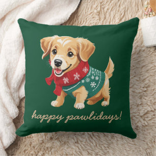 Fijne Pawholidays   Kersttrui Goldie Puppy Kussen