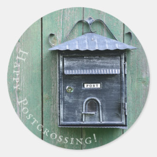 Fijne Postcrossing! Postvak. Ronde Sticker