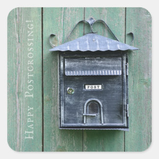 Fijne Postcrossing! Postvak. Vierkante Sticker