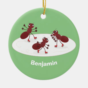 Fijne rode mieren schaatsen cartoon keramisch ornament