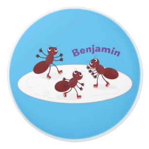 Fijne rode mieren schaatsen cartoon keramische knop