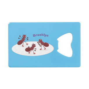 Fijne rode mieren schaatsen cartoon kredietkaart flessenopener