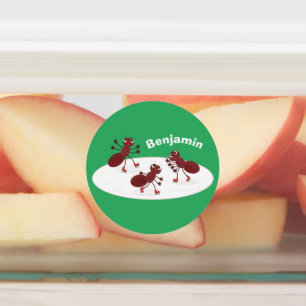 Fijne rode mieren schaatsen cartoon labels