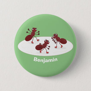 Fijne rode mieren schaatsen cartoon ronde button 5,7 cm