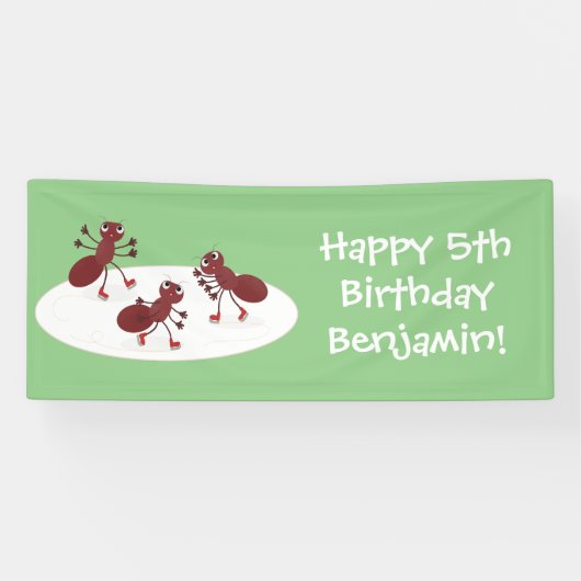 Fijne rode mieren schaatsen cartoon spandoek (Horizontaal)