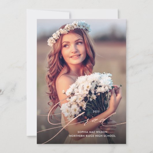 Fijne Roos Gold Script 1-fotograaf Kaart (Voorkant)