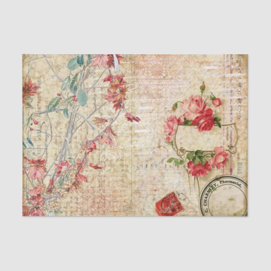 Fijne roze bloemen en Rozen Tissuepapier (Voorkant)