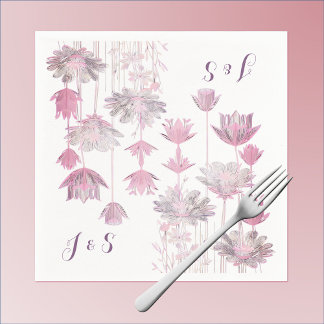Fijne Roze Bloemen & Initialen Servet