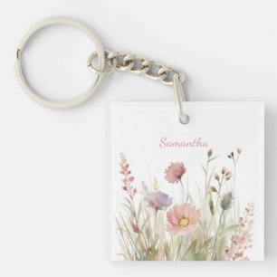 Fijne roze bloemnaam sleutelhanger
