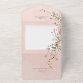 Fijne Roze Blush Rustieke Wildbloemen QR Code All In One Uitnodiging (Buitenkant)