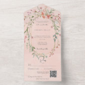 Fijne Roze Blush Rustieke Wildbloemen QR Code All In One Uitnodiging (Binnen)