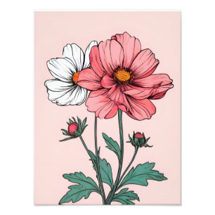 Fijne roze en witte bloemen foto afdruk