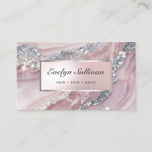 Fijne roze glitter marmeren visitekaartje (Voorkant)