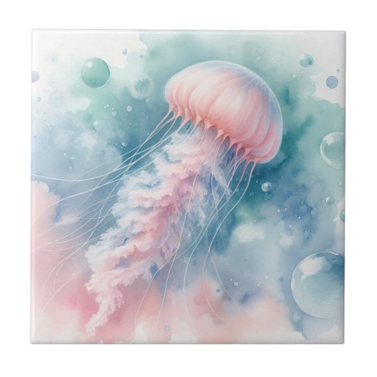 Fijne roze Waterverf kwallen Tegeltje (Voorkant)
