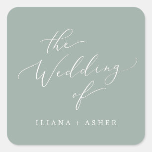 Fijne Sage Green Wedding Envelope-zegels Vierkante Sticker