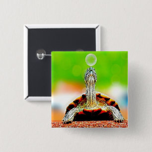 Fijne schildpad met luchtbel vierkante button 5,1 cm