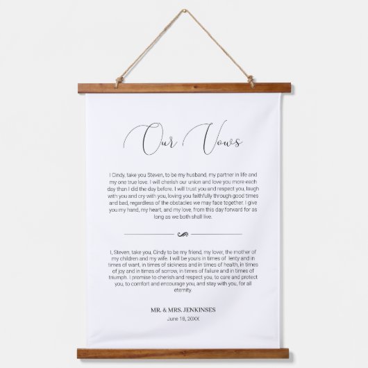 Fijne Script Jubileum Wedding Vows Hangend Wandkleed (Voorkant)