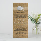 Fijne Seashells op Burlap Unique Beach Weddenschap Kaart (Staand voorkant)