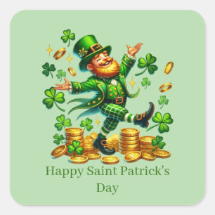 Fijne St. Patrick's Day aanpasbare leprechaun Vierkante Sticker