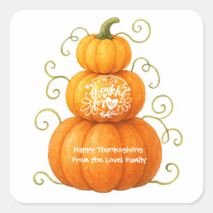 Fijne Thanksgiving Dankbare Pompoenen Vierkante Sticker