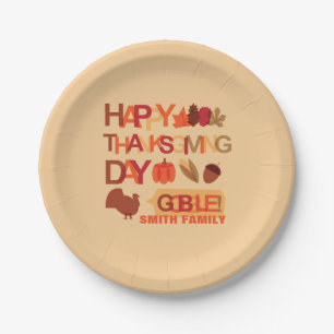 Fijne Thanksgiving Day Family Dinner Celebration Papieren Bordje