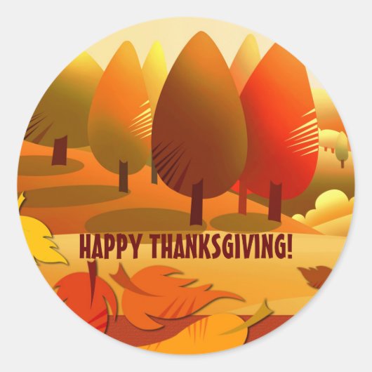 Fijne Thanksgiving. Herfstlandschap Ronde Sticker (Voorkant)