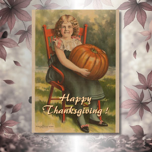 Fijne Thanksgiving    meisje met pompoen Kaart